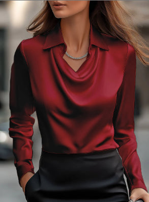 Women’s Satin Cowl-Neck Long-Sleeve Blouse