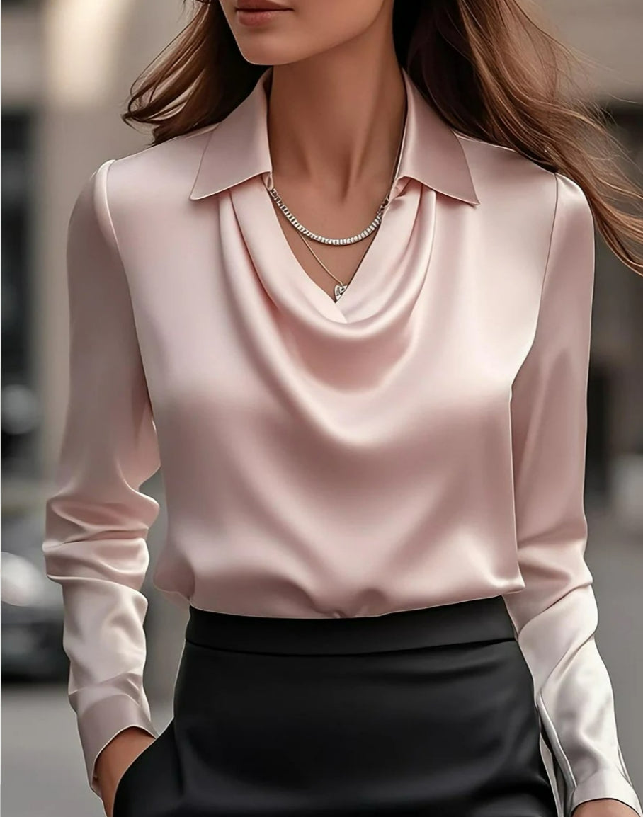 Women’s Satin Cowl-Neck Long-Sleeve Blouse