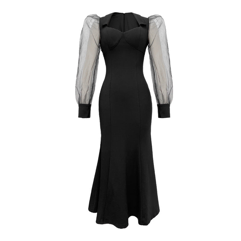 Women’s Sheer-Sleeve A-Line Dress