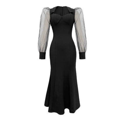 Women’s Sheer-Sleeve A-Line Dress